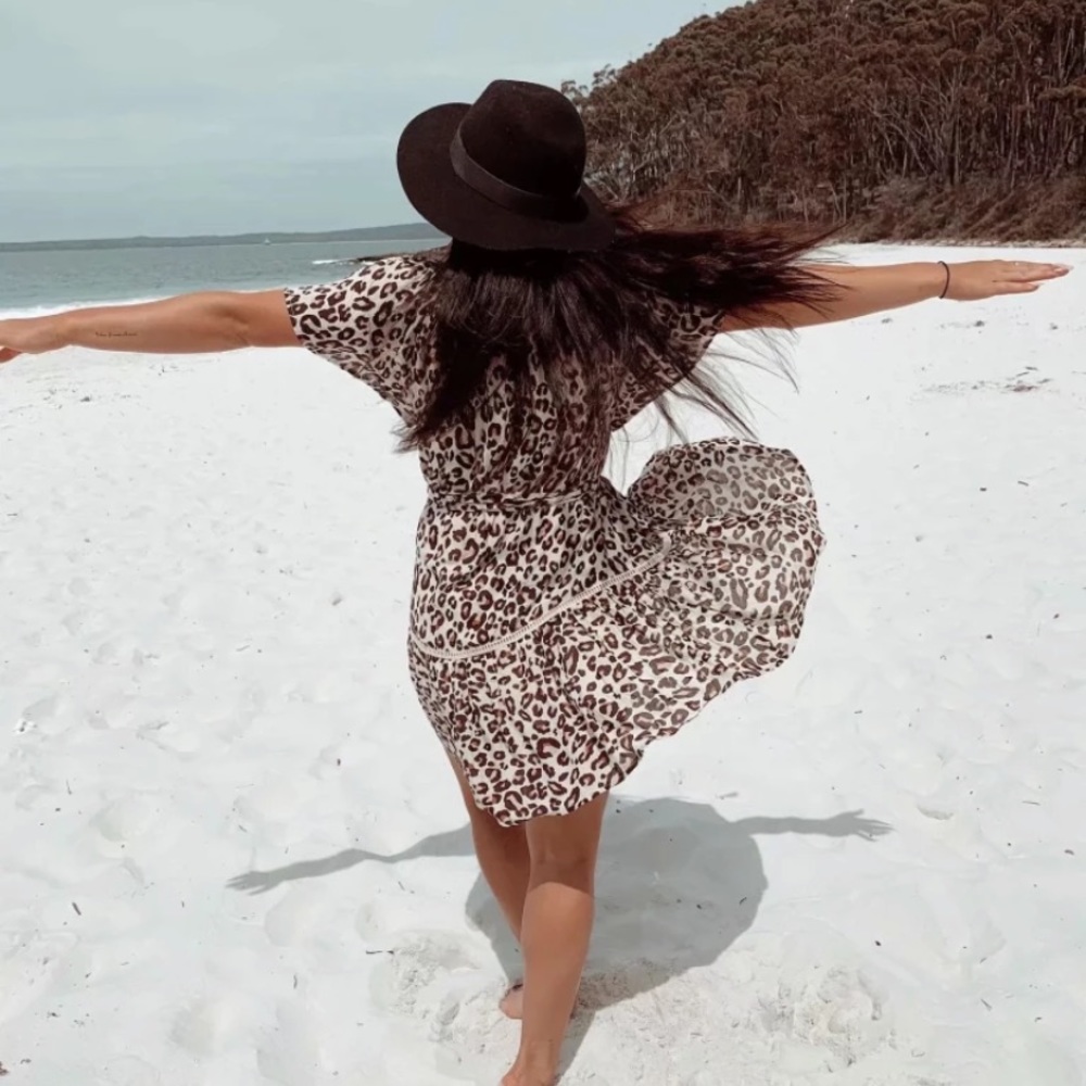 Leopard Animal Print Gypsy Short Sleeve Dress - Picture 3 of 5